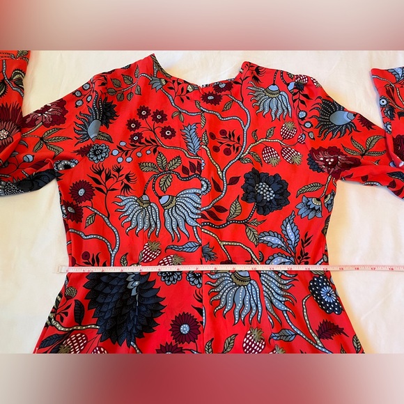 LOFT Petites Women’s Red Floral Day Work Casual Midi Dress Size 4P EUC - Picture 5 of 6